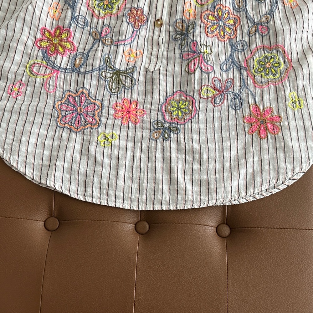 Pulcro White Striped Button-Down Top with Multicolor Floral Embroidery - Picture 6 of 8